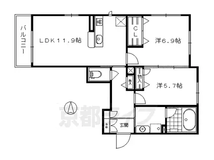 京阪電気鉄道鴨東線 出町柳駅 徒歩14分 3階建 築7年(2LDK/1階)の間取り写真