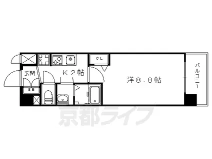 ベラジオ京都一乗寺Ⅱ(1K/3階)の間取り写真
