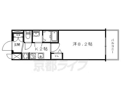 ベラジオ京都一乗寺Ⅱ(1K/2階)の間取り写真