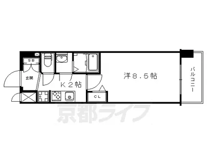 ベラジオ京都一乗寺Ⅱ(1K/2階)の間取り写真
