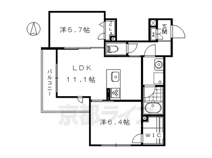 クレスティーク下鴨(2LDK/2階)の間取り写真