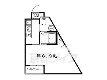叡山電鉄 元田中駅 徒歩1分 4階建 築6年(1K/4階)の間取り写真