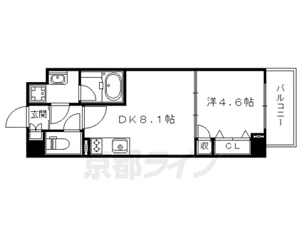 京都市東西線 東山駅(京都) 徒歩6分 5階建 築7年(1DK/3階)の間取り写真