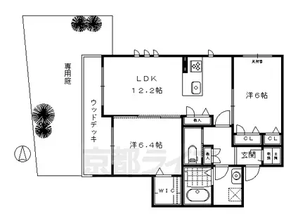 京都市烏丸線 国際会館駅 徒歩10分 2階建 築6年(2LDK/1階)の間取り写真