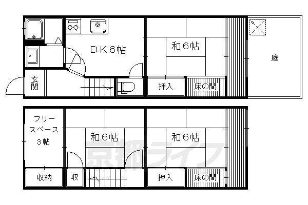 京都市東西線 蹴上駅 徒歩16分 2階建 築101年(3SDK)の間取り写真