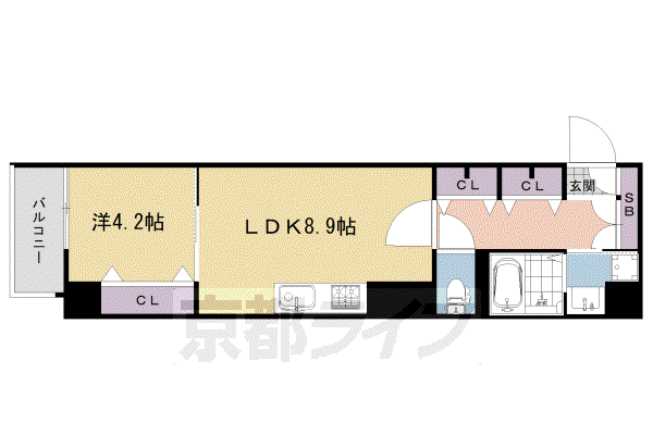 京都市烏丸線 松ケ崎駅(京都) 徒歩4分 5階建 築6年(1LDK/2階)の間取り写真
