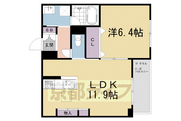 叡山電鉄 修学院駅 徒歩2分 3階建 築6年(1LDK/1階)の間取り写真