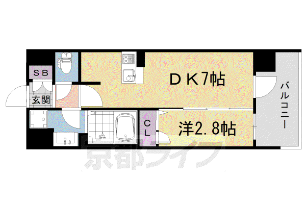 叡山電鉄 茶山・京都芸術大学駅 徒歩3分 5階建 築6年(1DK/5階)の間取り写真