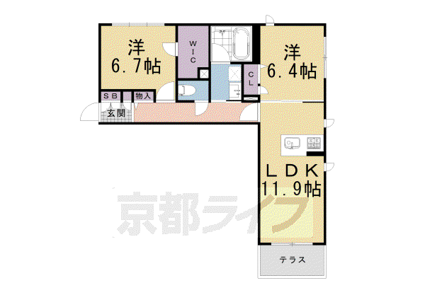 シャーメゾン京 御所ノ内A(2LDK/1階)の間取り写真
