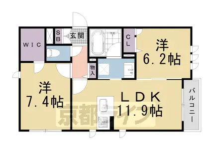 京都市烏丸線 松ケ崎駅(京都) 徒歩8分 2階建 築5年(2LDK/2階)の間取り写真