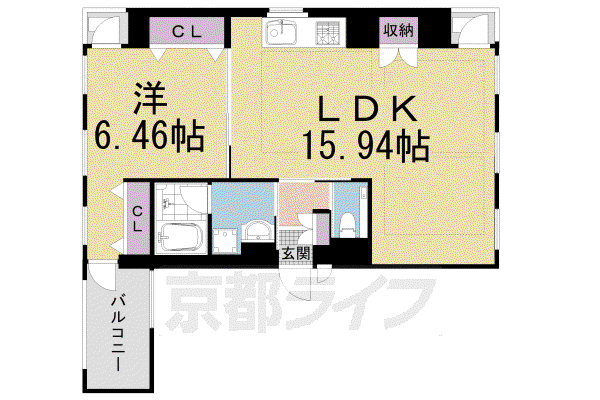 京阪電気鉄道鴨東線 神宮丸太町駅 徒歩4分 5階建 築4年(1LDK/1階)の間取り写真