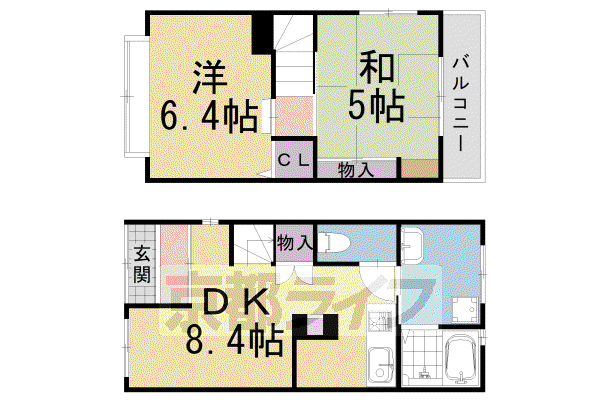叡山電鉄 修学院駅 徒歩8分 2階建 築45年(2DK)の間取り写真