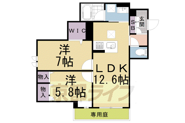 オーキッド京都北山(2LDK/1階)の間取り写真