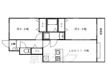 叡山電鉄 三宅八幡駅 徒歩4分 2階建 築16年(2LDK/1階)の間取り写真