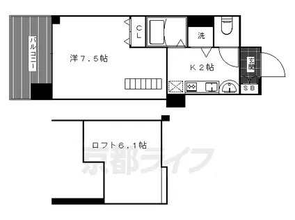 叡山電鉄 修学院駅 徒歩2分 4階建 築15年(1K/4階)の間取り写真