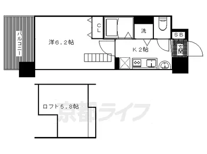 叡山電鉄 修学院駅 徒歩2分 4階建 築15年(1K/4階)の間取り写真