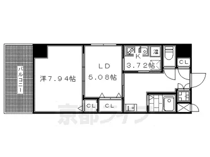 京都市東西線 東山駅(京都) 徒歩1分 5階建 築15年(1LDK/4階)の間取り写真