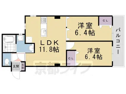 グリーンヒル北山通(2LDK/2階)の間取り写真