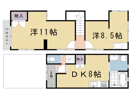 叡山電鉄 修学院駅 徒歩7分 2階建 築52年(2DK)の間取り写真