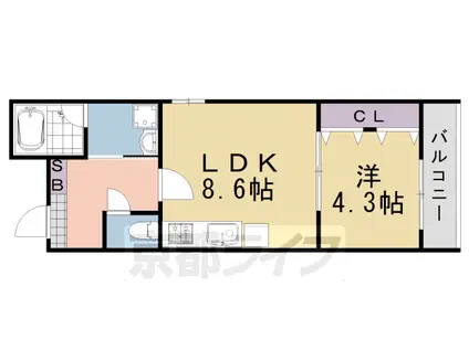 阪急電鉄京都線 桂駅 徒歩4分 3階建 築16年(1LDK/3階)の間取り写真