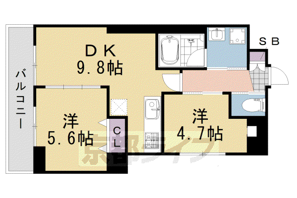阪急電鉄京都線 桂駅 徒歩10分 4階建 築16年(2DK/4階)の間取り写真