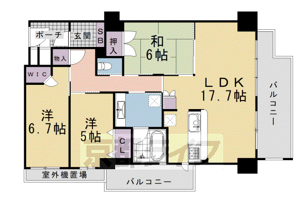 阪急電鉄嵐山線 嵐山駅(阪急) 徒歩4分 6階建 築21年(3LDK/4階)の間取り写真