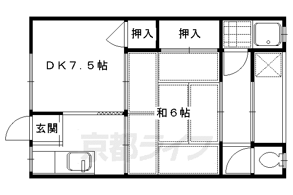 阪急電鉄京都線 洛西口駅 徒歩18分 2階建 築51年(1DK/2階)の間取り写真
