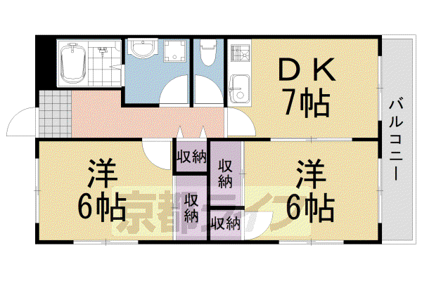 阪急電鉄京都線 洛西口駅 徒歩35分 3階建 築35年(2DK/2階)の間取り写真