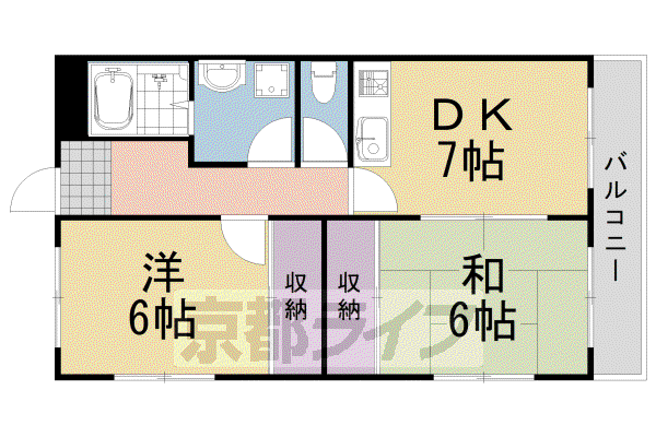 阪急電鉄京都線 洛西口駅 徒歩35分 3階建 築35年(2DK/3階)の間取り写真