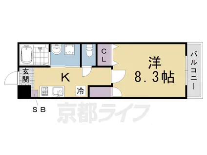 サンクスパレ桂Ⅱ(1K/1階)の間取り写真