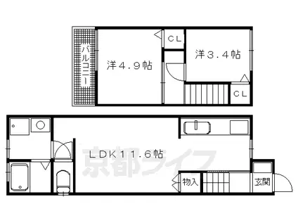 阪急電鉄京都線 桂駅 徒歩13分 2階建 築60年(2LDK)の間取り写真