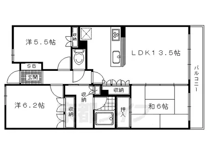 阪急電鉄京都線 桂駅 徒歩9分 7階建 築23年(2SLDK/2階)の間取り写真
