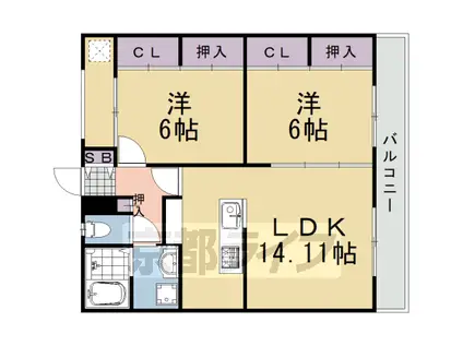 阪急電鉄京都線 桂駅 徒歩18分 3階建 築13年(2LDK/2階)の間取り写真