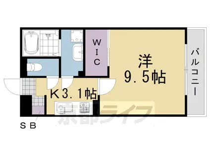 阪急電鉄京都線 桂駅 徒歩9分 3階建 築13年(1K/3階)の間取り写真