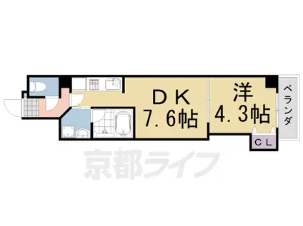 阪急電鉄京都線 桂駅 徒歩5分 6階建 築13年(1DK/6階)の間取り写真