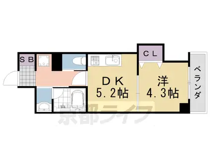 阪急電鉄京都線 桂駅 徒歩5分 6階建 築13年(1DK/4階)の間取り写真