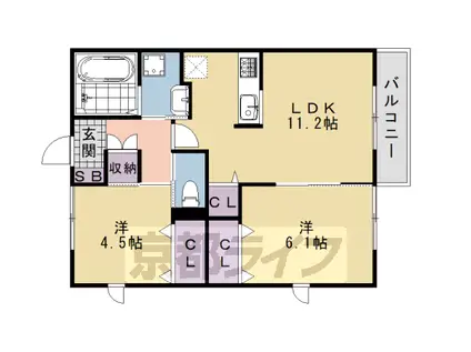 阪急電鉄嵐山線 上桂駅 徒歩10分 2階建 築13年(2LDK/1階)の間取り写真
