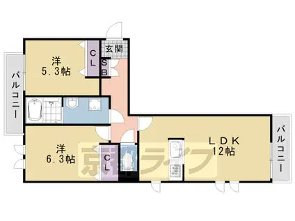 阪急電鉄京都線 桂駅 徒歩15分 3階建 築12年(2LDK/2階)の間取り写真