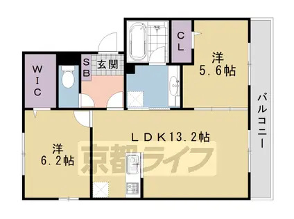 阪急電鉄京都線 桂駅 徒歩14分 3階建 築12年(2LDK/2階)の間取り写真