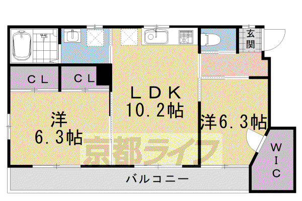 阪急電鉄嵐山線 松尾大社駅 徒歩5分 3階建 築12年(2LDK/1階)の間取り写真