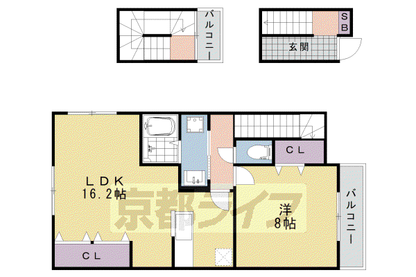 阪急電鉄嵐山線 上桂駅 徒歩15分 3階建 築12年(1LDK/3階)の間取り写真