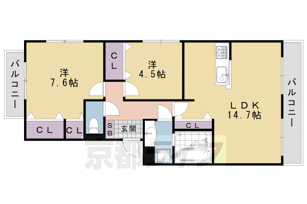 阪急電鉄嵐山線 上桂駅 徒歩12分 2階建 築11年(2LDK/2階)の間取り写真