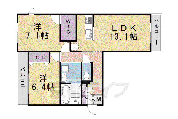 阪急電鉄嵐山線 上桂駅 徒歩7分 3階建 築11年(2LDK/3階)の間取り写真