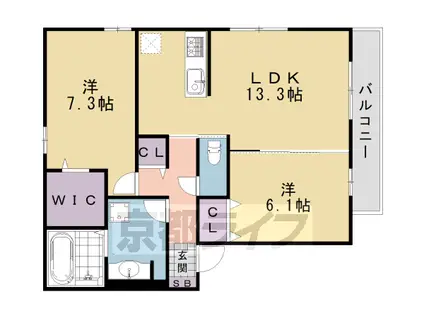 阪急電鉄嵐山線 上桂駅 徒歩12分 3階建 築10年(2LDK/3階)の間取り写真