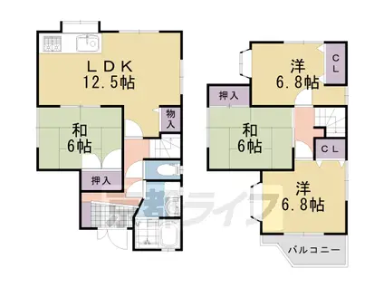東海道本線 長岡京駅 徒歩18分 2階建 築27年(4LDK)の間取り写真
