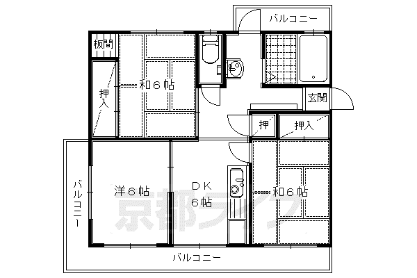 阪急電鉄京都線 西山天王山駅 徒歩7分 4階建 築56年(3DK/2階)の間取り写真