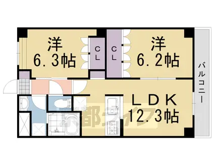 阪急電鉄京都線 西山天王山駅 徒歩10分 3階建 築16年(2LDK/3階)の間取り写真