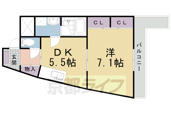 阪急電鉄京都線 東向日駅 徒歩1分 5階建 築16年(1DK/3階)の間取り写真