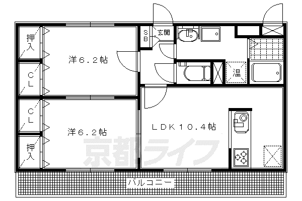 東海道本線 向日町駅 徒歩23分 3階建 築16年(2LDK/2階)の間取り写真