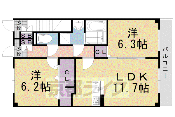 阪急電鉄京都線 西山天王山駅 徒歩17分 2階建 築15年(2LDK/1階)の間取り写真